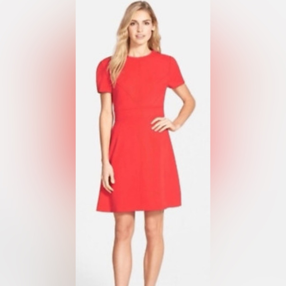 Eliza J Womens Red Fit and Flare Short Sleeve Dress Size‎ 2 Chevron Seam Mini